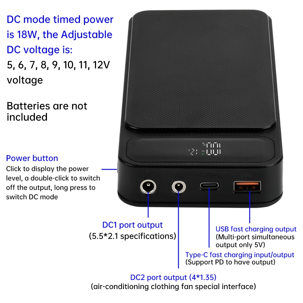 DIY 8*18650 10 *18650 Battery Power Bank Case Charge Storage Box PD QC 3.0 22.5W Fast Charge USB Type C Battery Holder Box