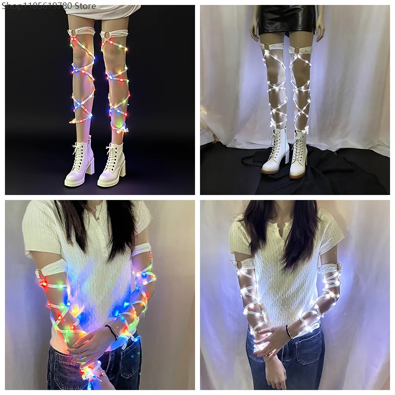 LED Light Up Leg Wraps Personality Rave Dance Costume Night Club DJ Dancer Fashion LED Leg Wraps Without Battery Cosplay Outfit