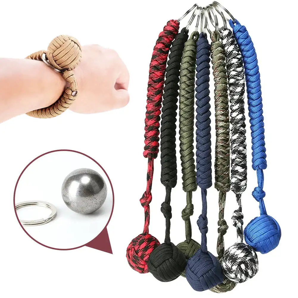 Outdoor Security Protection Black Monkey Fist Steel Ball For Girl Bearing Self Defense Lanyard Survival Key Chain Broken Windows