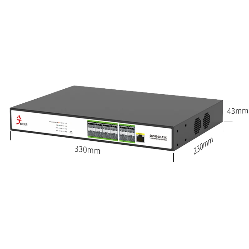 XikeStor 12 Port 10G SFP+ L3 Managed Switch Fan Cooler Web/CLI Management Port Aggregation VLAN Division DHCP Dynamic Routing