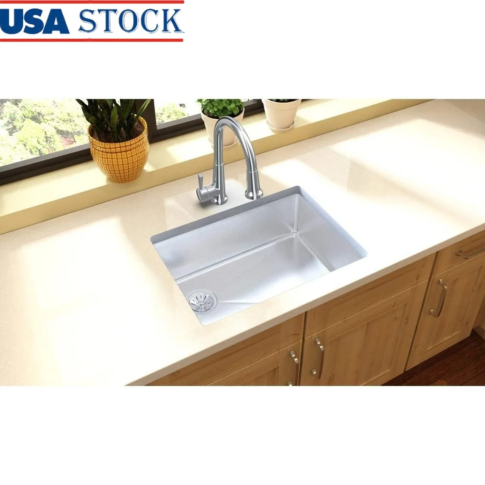 

25,5-дюймовая прямоугольная кухонная мойка с одной чашей, нержавеющая сталь, атласная отделка, прочная глубокая раковина с шумоподавлением