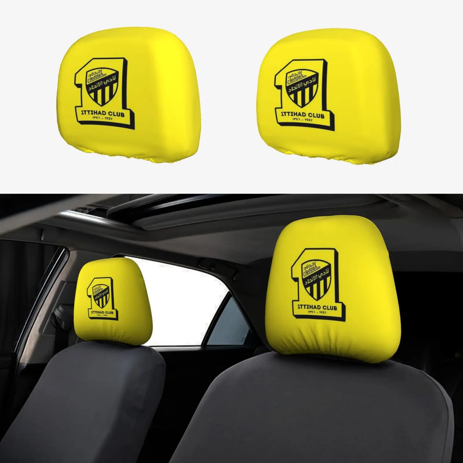 

2pcs Al-Ittihad Car Seat Headrest Pillow Cover Decorative Pillowcase Anti-dust Protection Saudi Arabia Gifts Car Accessories