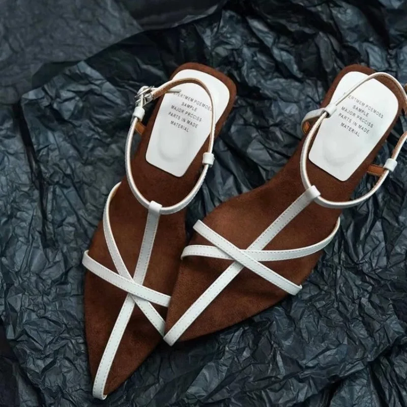 Women's High-heeled Sandals Summer  Shoes Luxury Cowhide Strap Slingback Feminine Wedding  Luxury Sandals Women Designers