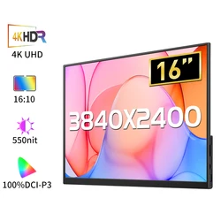 VCHANCE 16'' 4K Portable Monitor 3840*2400 100%DCI-P3 550nit 16:10 Travel Office Display for Phone Laptop Switch Xbox Macbook