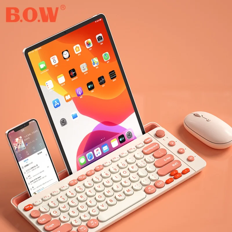 

Bow K650d-Max Big Card Slot Ipad Three-Mode Wireless Bluetooth Keyboard And Mouse Set Cute Colorful Round Keys Giftoffice