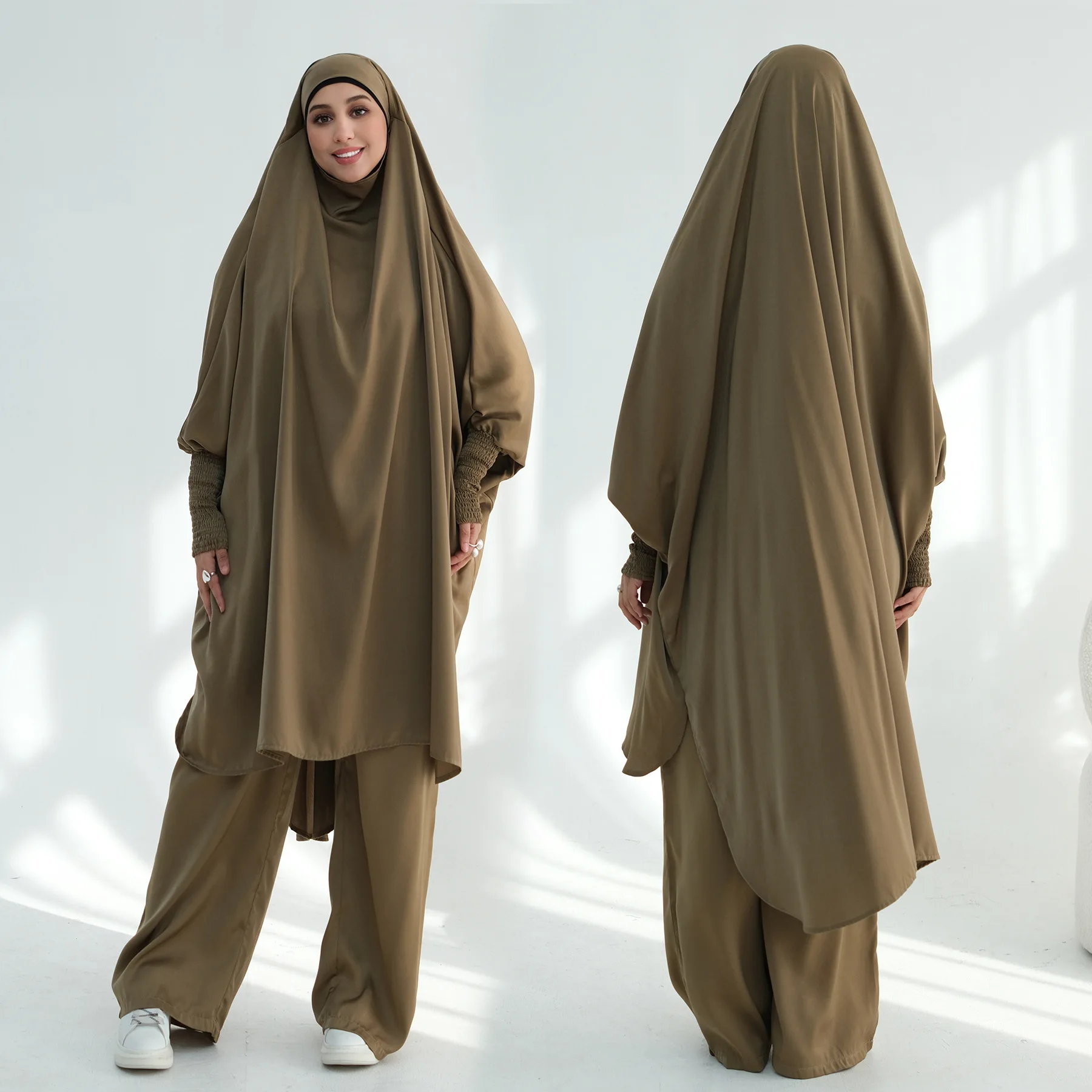 

Ramadan Eid Prayer Garment Women Muslim Hooded Khimar Top Pants Set Abaya Islam Caftan Hijab Dress Kaftan Robe Djellaba Jalabiya