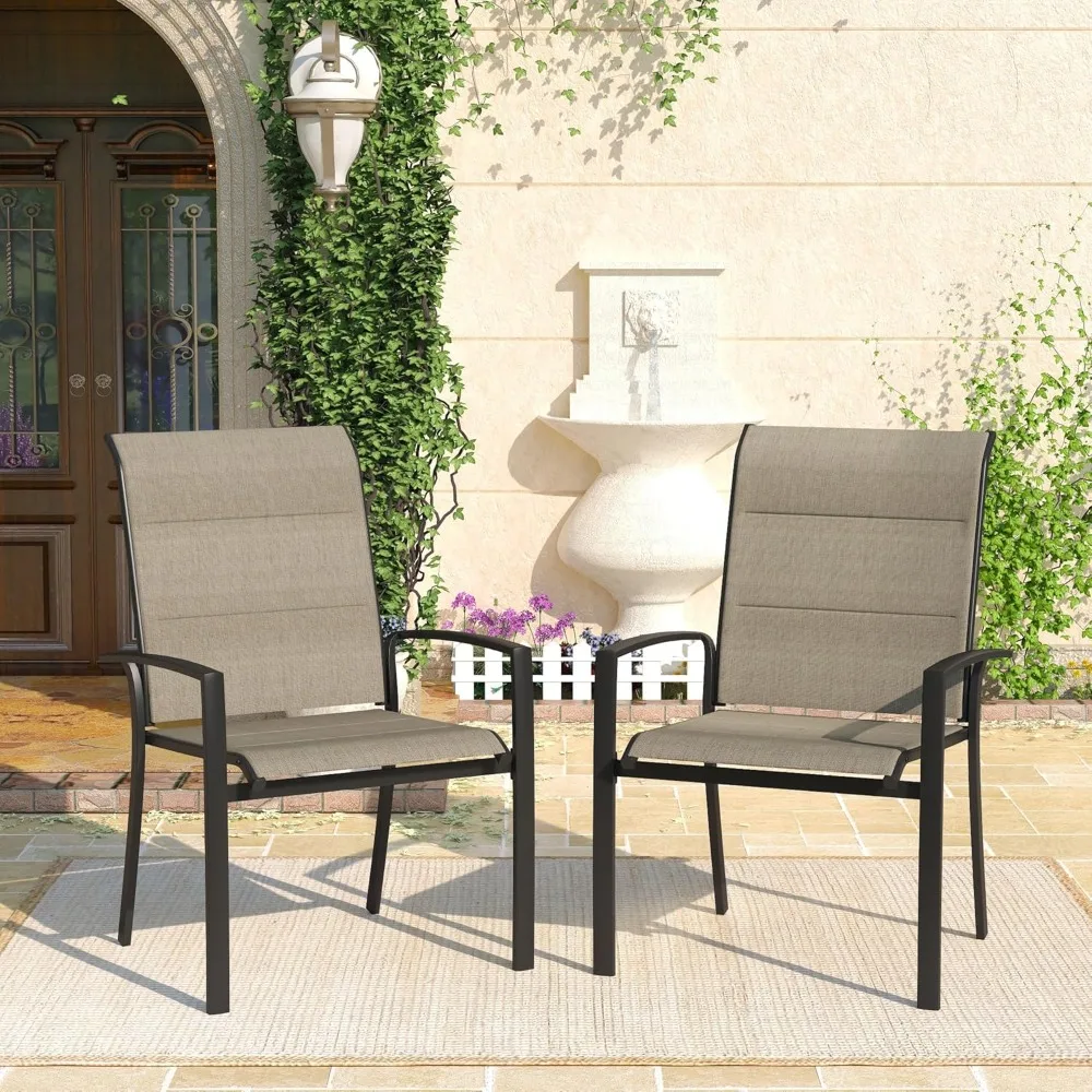 6 Piece Patio Dining Chairs, Outdoor Stackable Padded Textilene Dining Chairs with High Back & Metal Frame Lawn Garden Backyard