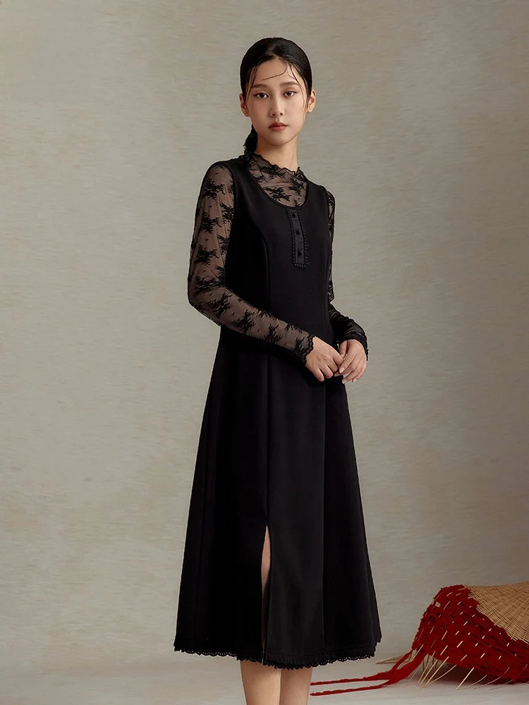 

Длинное платье-жилет с драпировкой, художественное, простое, силуэт А-силуэт, смесь хлопка и полиэстера, приталенное