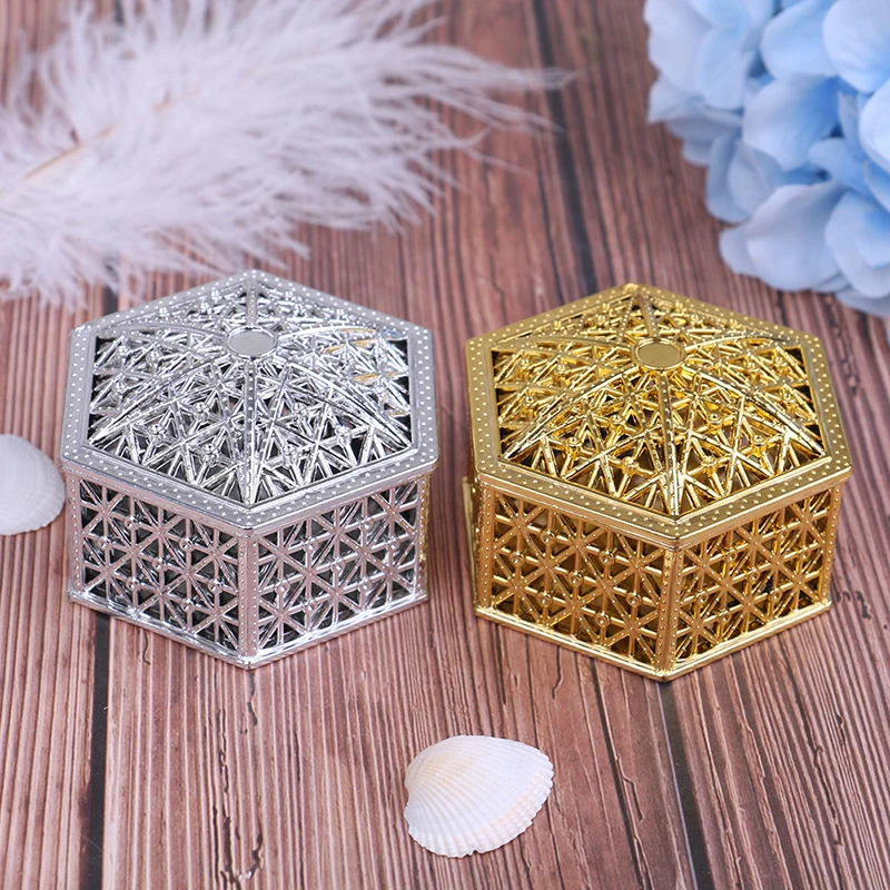 1PC Creative Plastic Hexagon Round Candy Box Wedding Vintage Chocolate Gift Treat Boxes Storage Jar