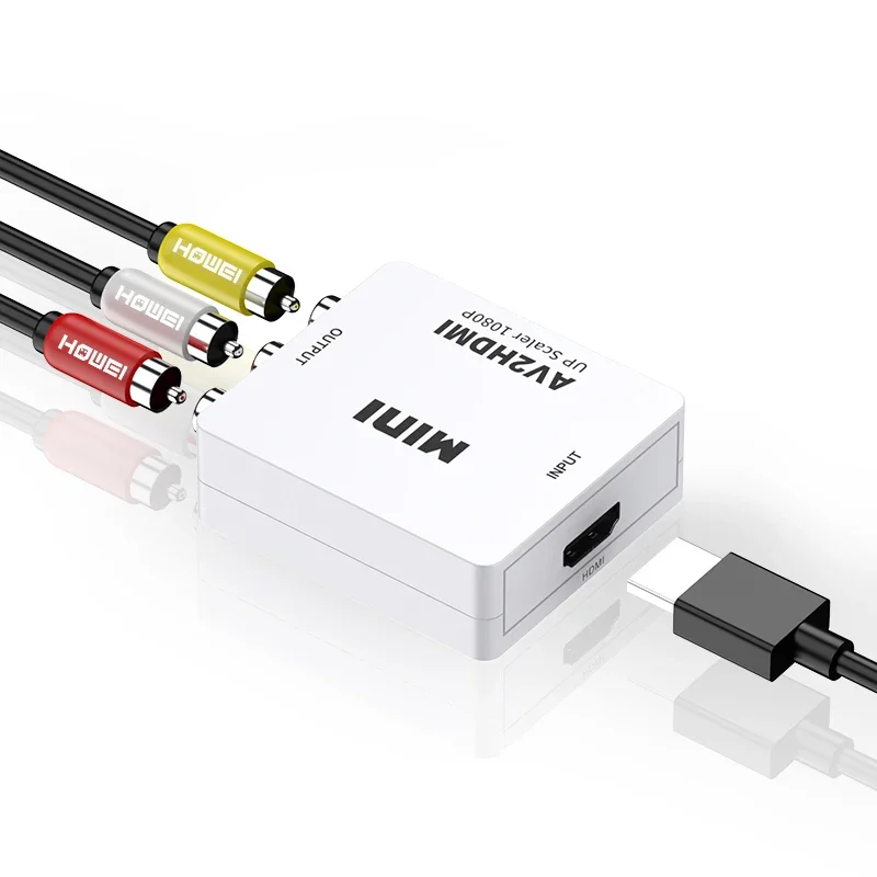1080P Composite Audio Video Adapter, RCA To HDMI-compatible, HDMI-compatible RCA Adapter, PAL/NTSC Support, with USB Cable
