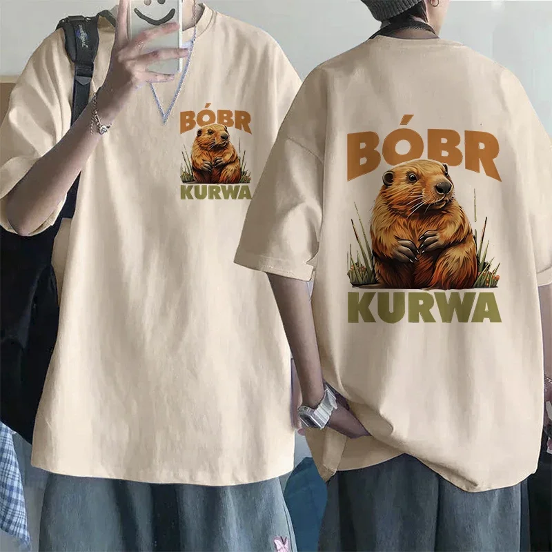 Kurwa Bober Harajuku Y2k Pocket Tshirt Bobr Kurwa Cartoon Tee Shirt for Mem Women Funny Tops Streetwear Fashion Mange T-shirt
