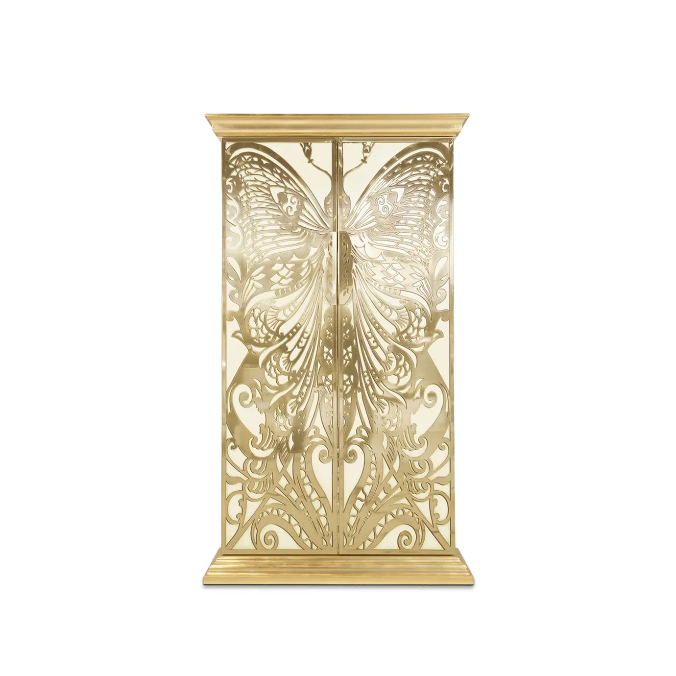 Bedroom furniture American minimalist butterfly design wardrobe brass solid wood swing door storage wardrobe classical gold foil