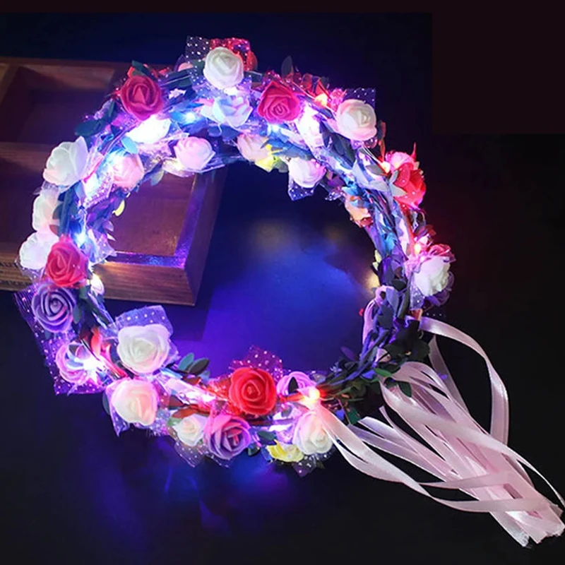 LED Headband Garland Gilr Glowing Garland Headband Wedding Party Luminous Garland Hairband Crown Flower Wreath Light Decoration