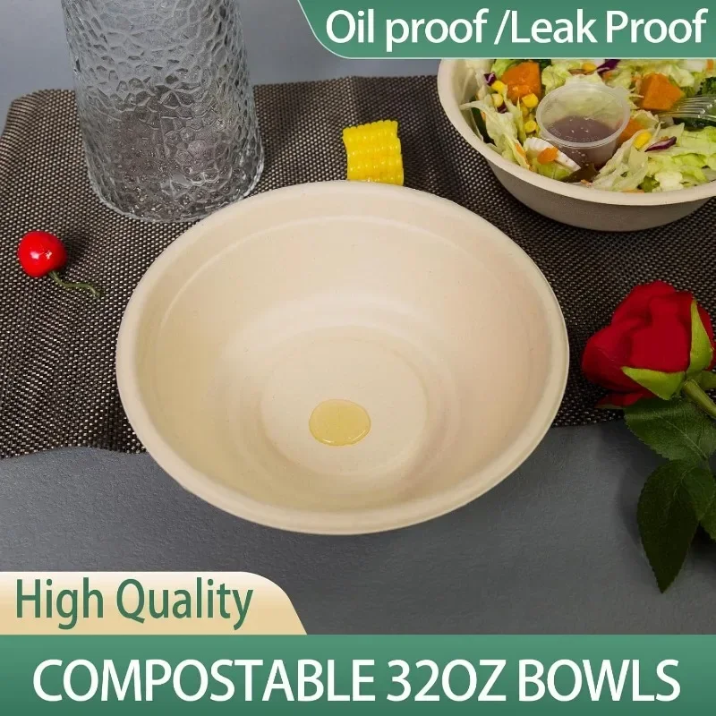 Disposable salad bowl large paper bowl, durable, eco-friendly, bulk packaging, biodegradable, made from sugarcane fiber