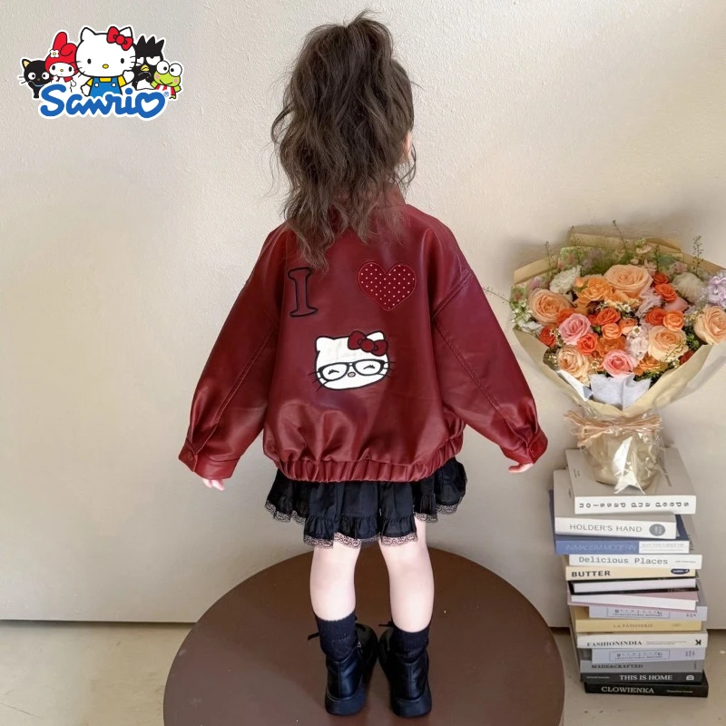 

Sanrio Hello Kitty Girls Leather Jacket Spring and Autumn New Foreign Style Children's Fashion Autumn Top Baby Autumn Jacket