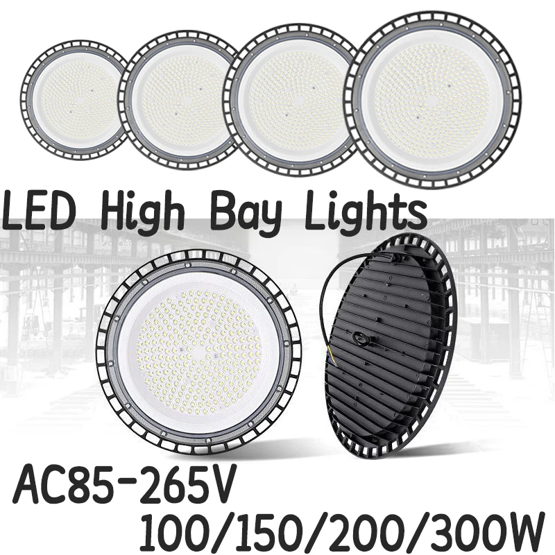 

LED Industrial Light 100/150/200/300W UFO Bay Lights Super Bright Round Spotlights For Warehouses Factories Homes Outdoor Indoor