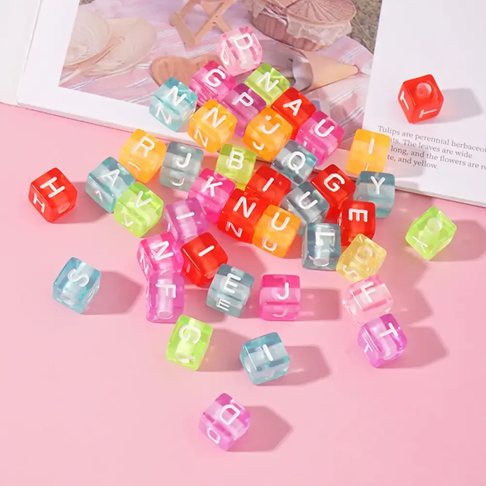 100pcs/bag Alphabet Letter Square Beads for Jewelry Making Bracelet Necklace Beads DIY Loose Spacer Beads Stress Relief Toy