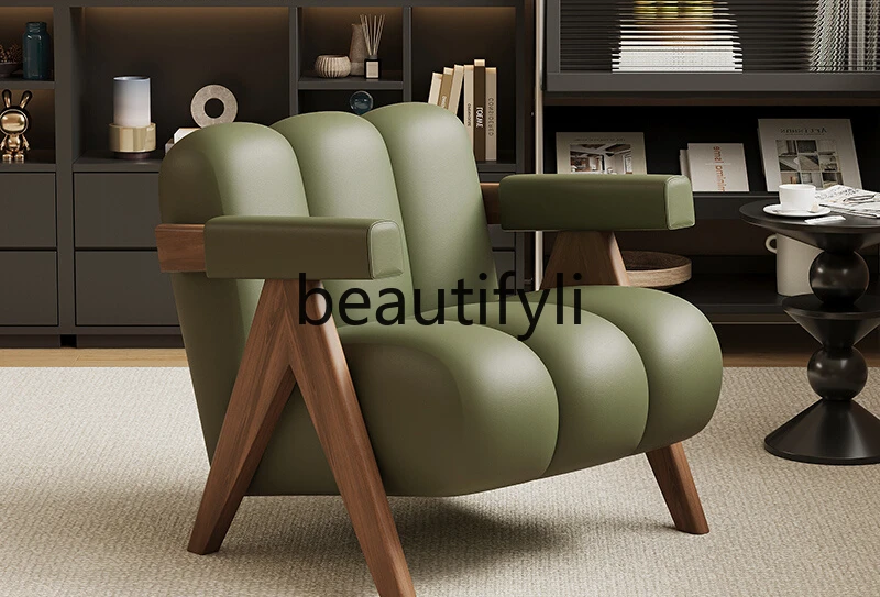 

Retro style living room single sofa chair minimalist designer single chair 2024 new cream style balcony leisure chair