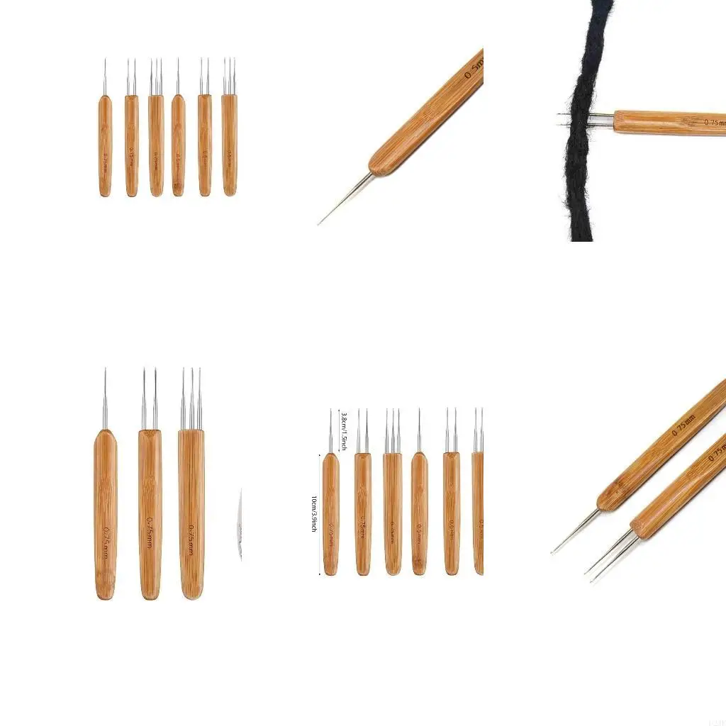 

8 шт./лот, 1-3 крючка, игла для дредов в стиле 0,5 мм, 0,75 мм, натуральный бамбук