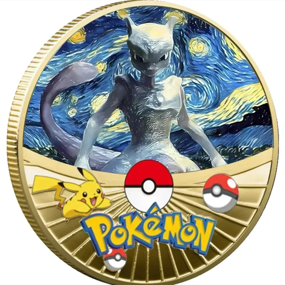 Pokemon moneda de oro conjunto de Metal Pikachu Charizard conmemorativo Anime bebé Pokemon cielo estrellado pintura al óleo moneda medalla conmemorativa