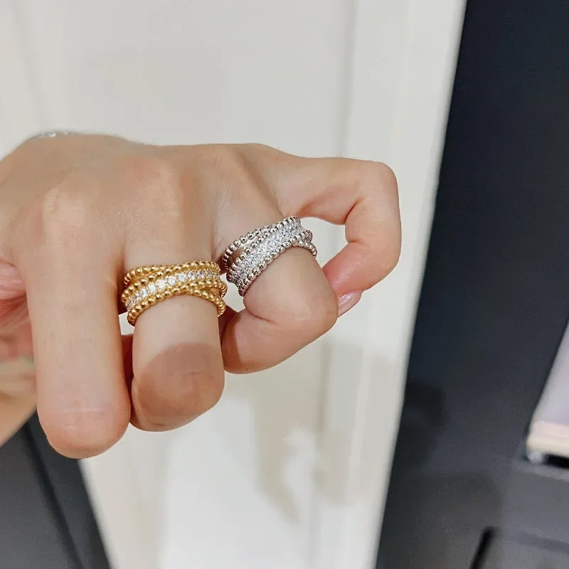 

Light luxury chic two tone rolling edge double row design rings for women silver 925 simple new in ring couple fine jewelry