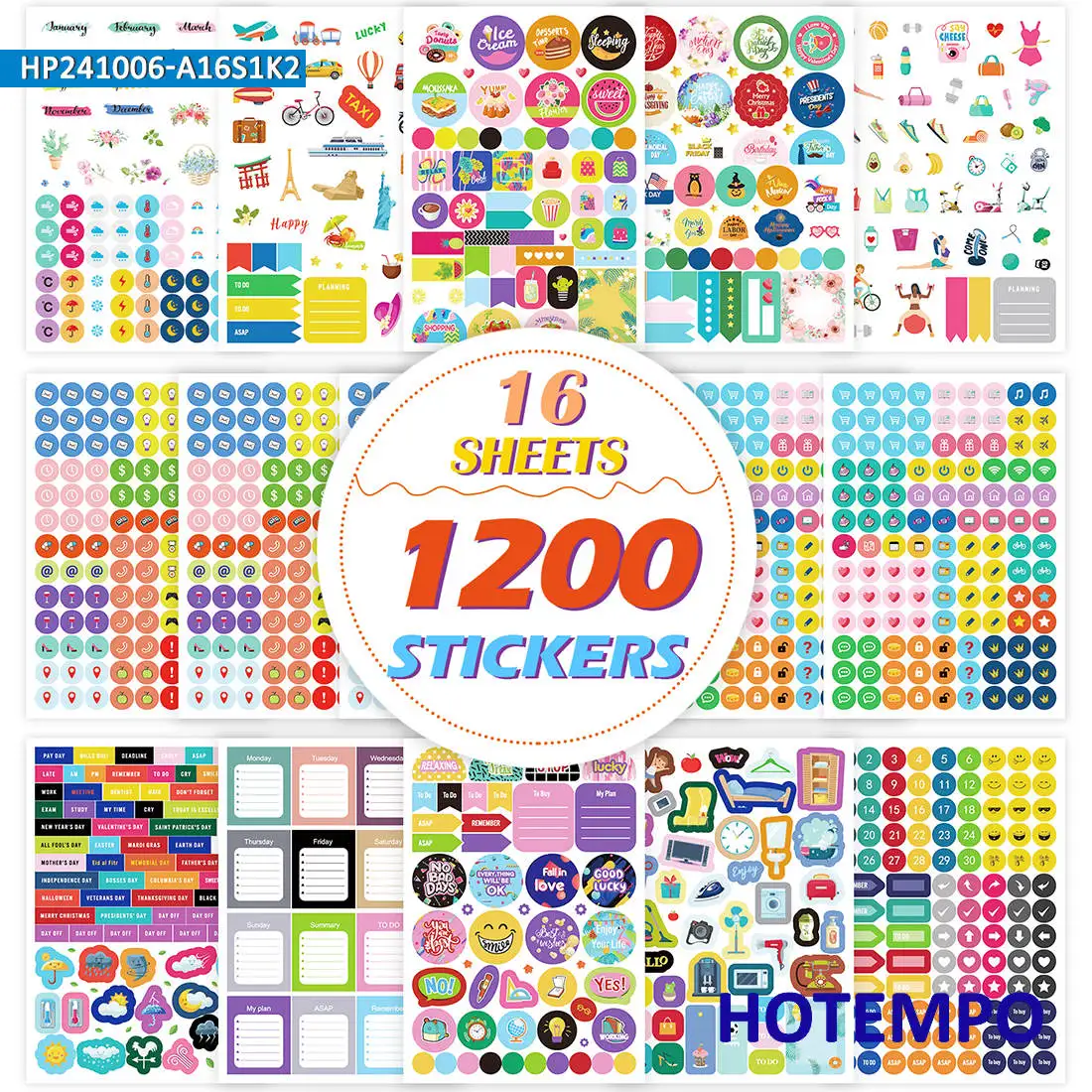 

1200PCS Planner Stickers Monthly Daily To Do List Cute Scrapbook Decals for Laptop Diary Notebooks Stationery Phone Sticker Toys