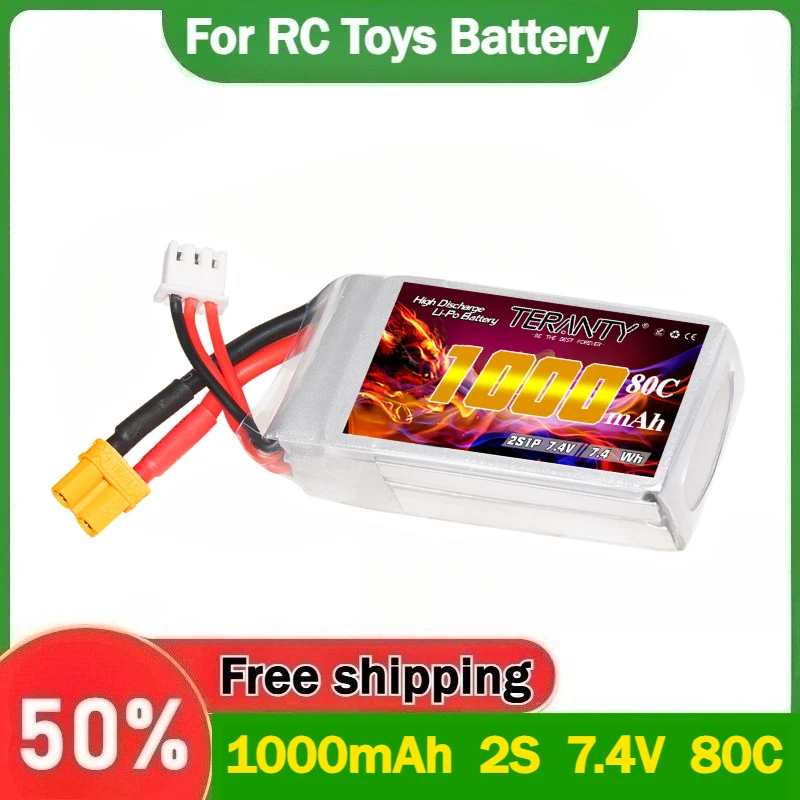 

High Magnification 80C 1000mAh 2S 7.4V Battery for FPV Li-ion Battery FPV Drone Models