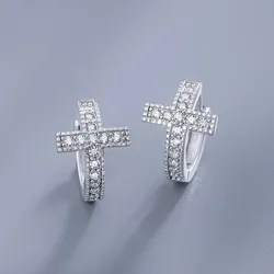 Huitan Fashion Dainty Cross Circle Earrings Women/Men Daily Jewelry Unisex Trendy Silver Color Brilliant Zirconia Accessories