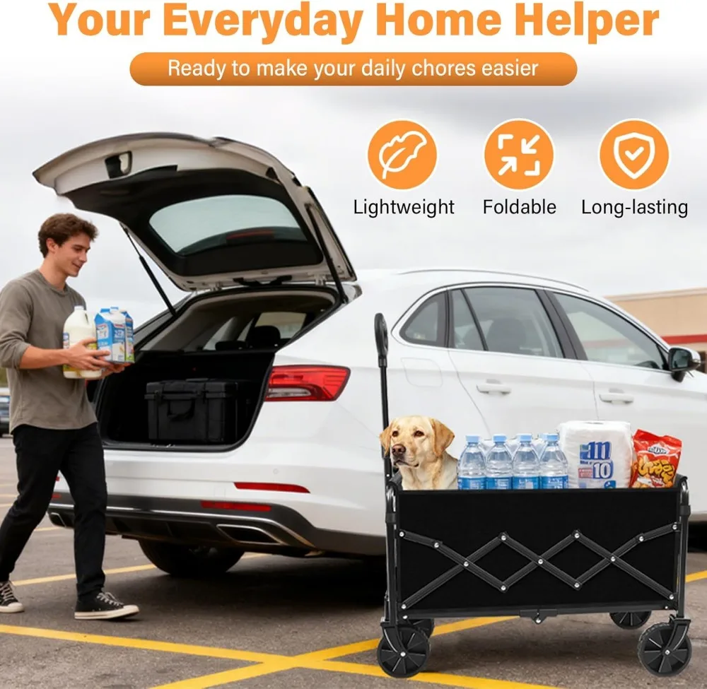 Carrinho de vagão dobrável dobrável com rodas para todo terreno - Carrinho utilitário portátil para compras, esportes e uso ao ar livre