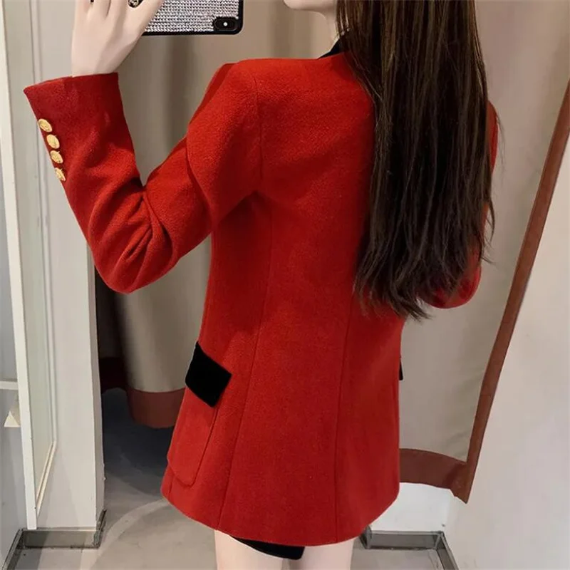 Nowa wiosna jesień damska marynarka elegancka elegancka pomarańczowo-czerwona damska z długim rękawem Blazers Casual Women Coat 2023 Fashion Tops