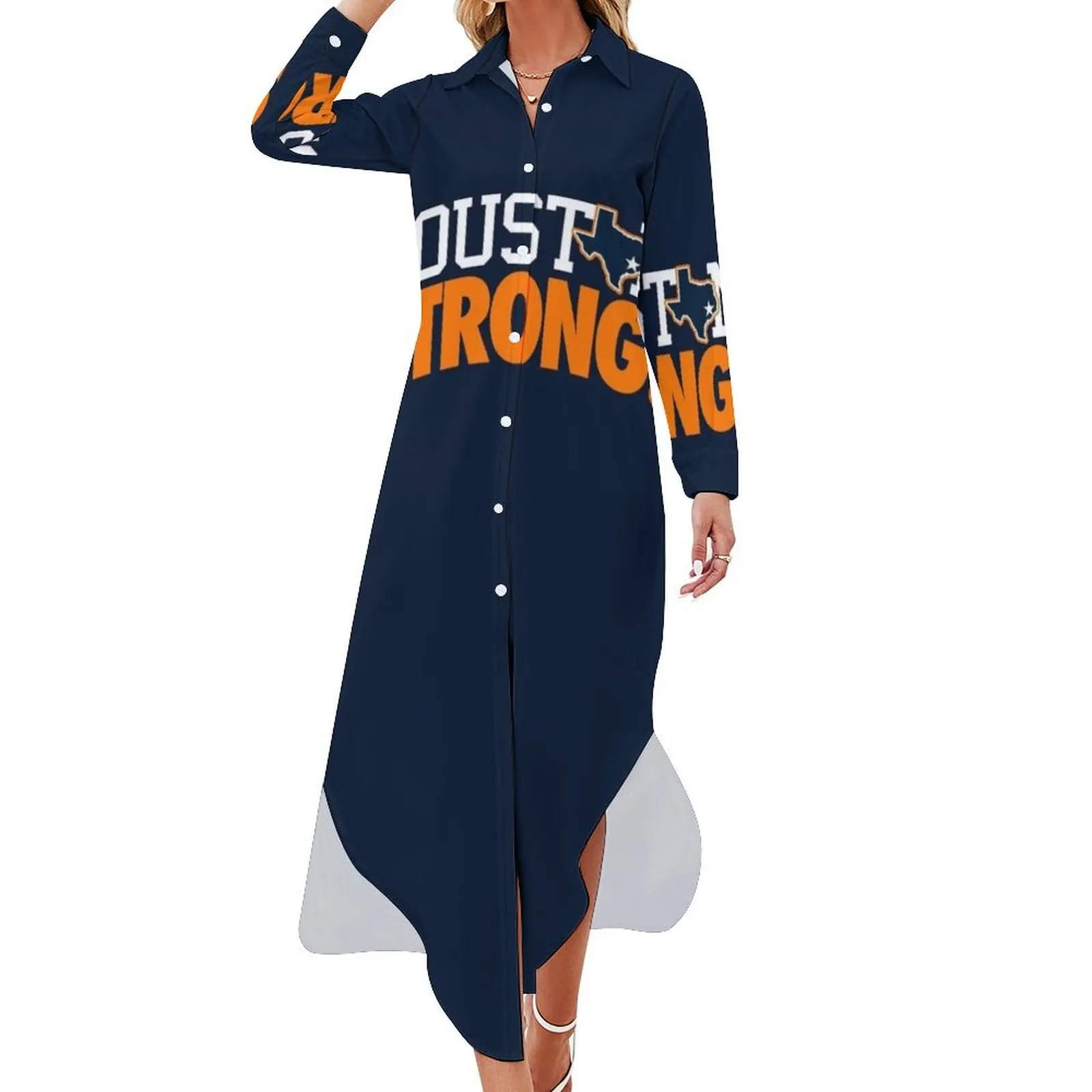 

HOUSTON STRONG. Long Sleeved Shirt Dress evening dresses women summer dress Bride dresses