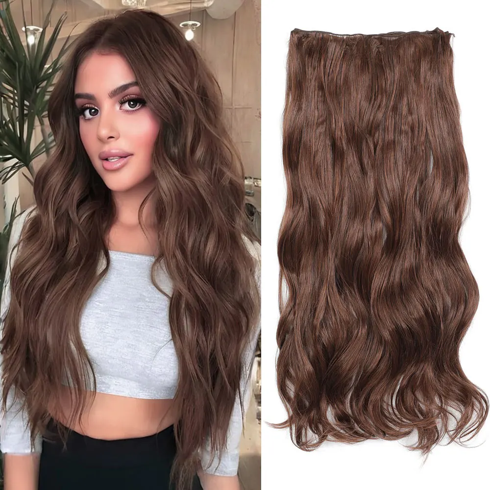 

26 inches Synthetic Hair Weft 150g Body Wave Hair Bundles Dark Brown Orange Brown High Temperature Fiber Hair Extensions