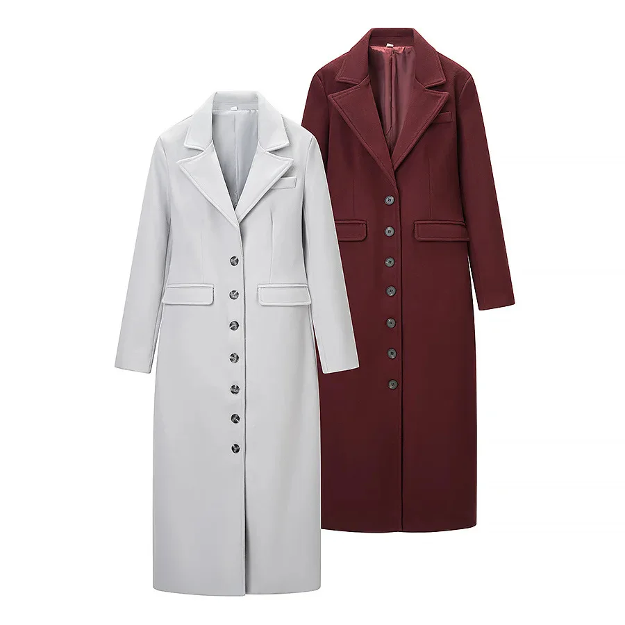 

KIDCRKJ 2026 Spring Women Woolen Coat Pure Color Single Breasted Belted Lady Jacket Long Instagram-Style Female Slim Overcoat