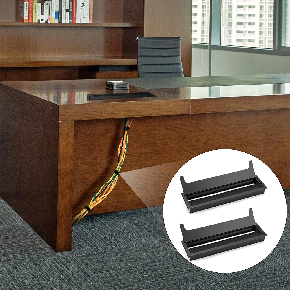 2 PCS Cable Management Boxes with Brush Seal and Hinged Lid Rectangular Desktop Cable Hole Covers for Cable Routing