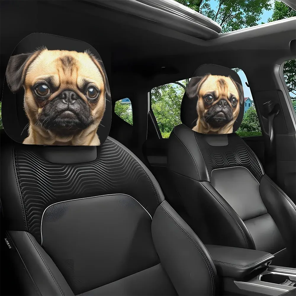 2pcs Pug Dog Funny Face Print  Headrest Covers,  Interior Decor, Easy to Install and Washable, No Filling Needed, Durable and