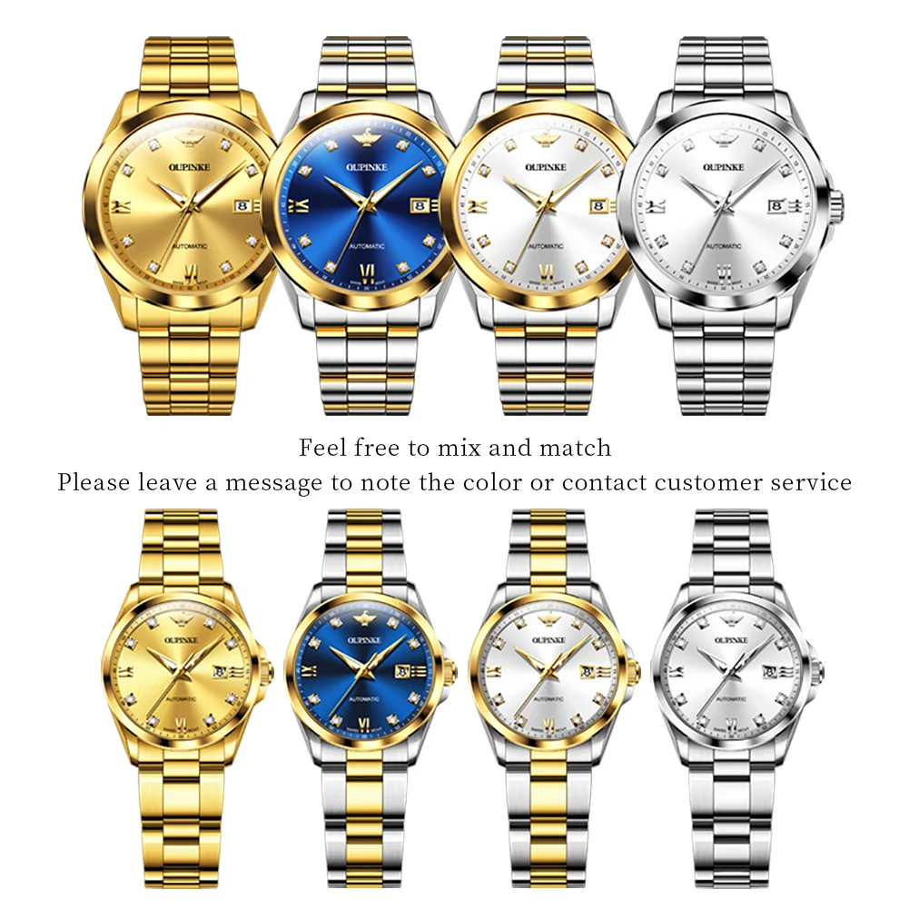 OUPINKE Couple Watches for Men Women Real Diamonds Swiss Movement Sapphire Mirror TOP Luxury Automatic Couple Watches Pair Set