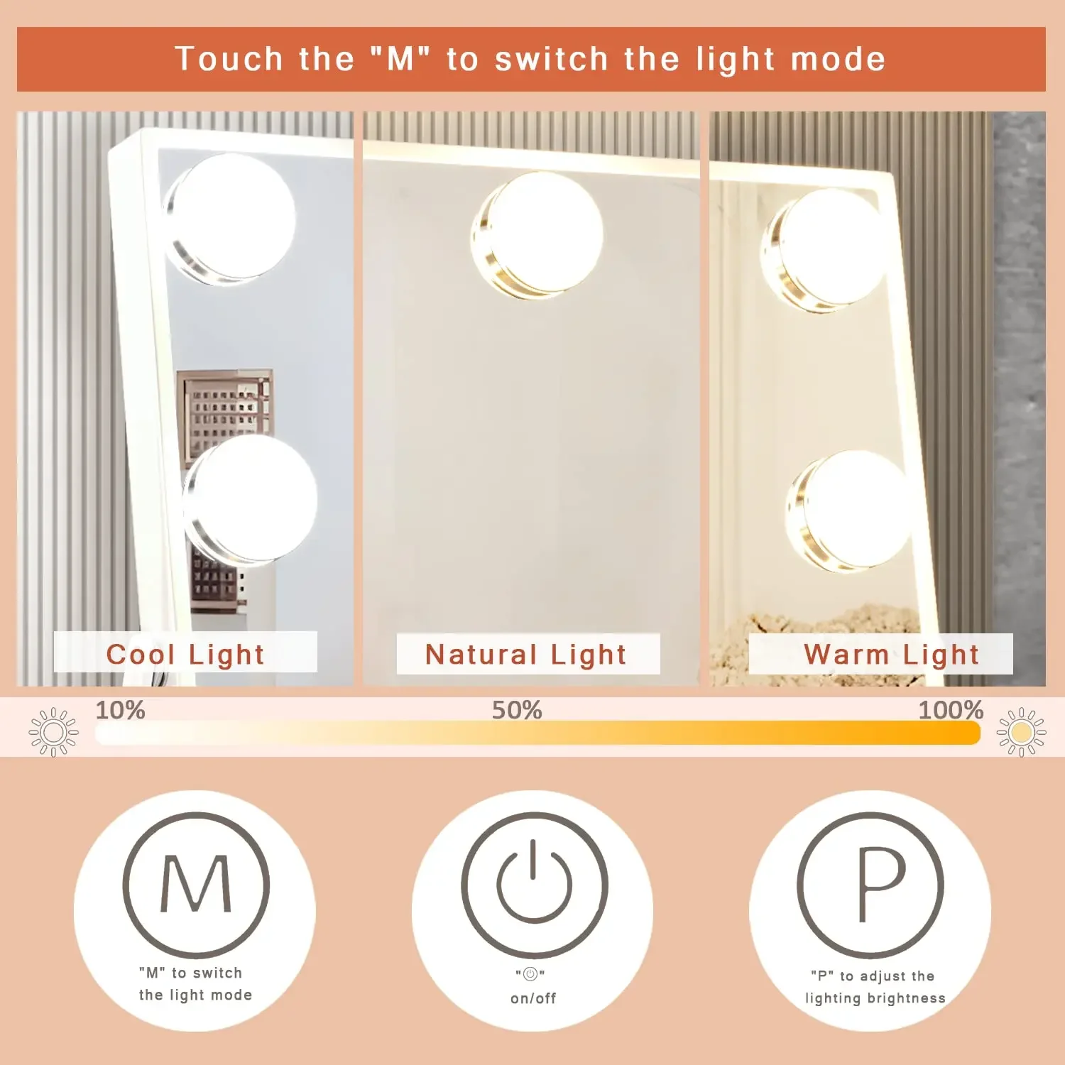 9 LED Bulbs  Vanity Mirror with Lights,  Makeup Mirror, Small Vanity Lighted Mirror with 3 Color Lighting Modes, Smart Touch Con