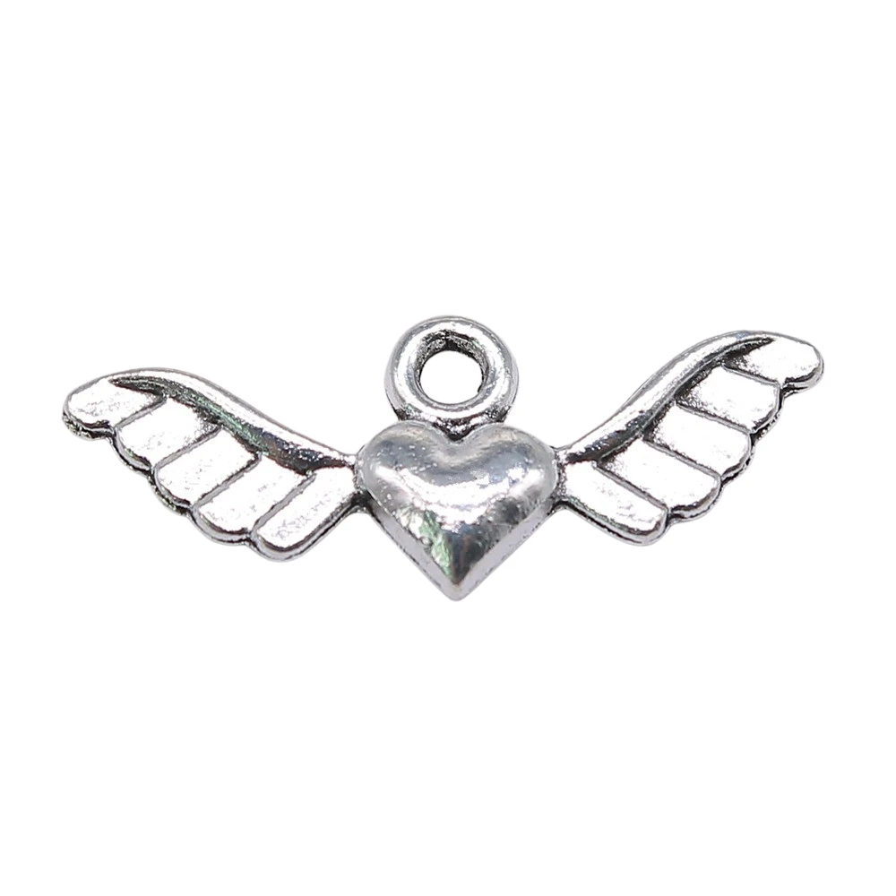 

Wholesale 200pcs/bag 27x10mm Charms Wholesale Angel Wing Heart Antique Silver Color Charms Wholesale Jewelry Findings