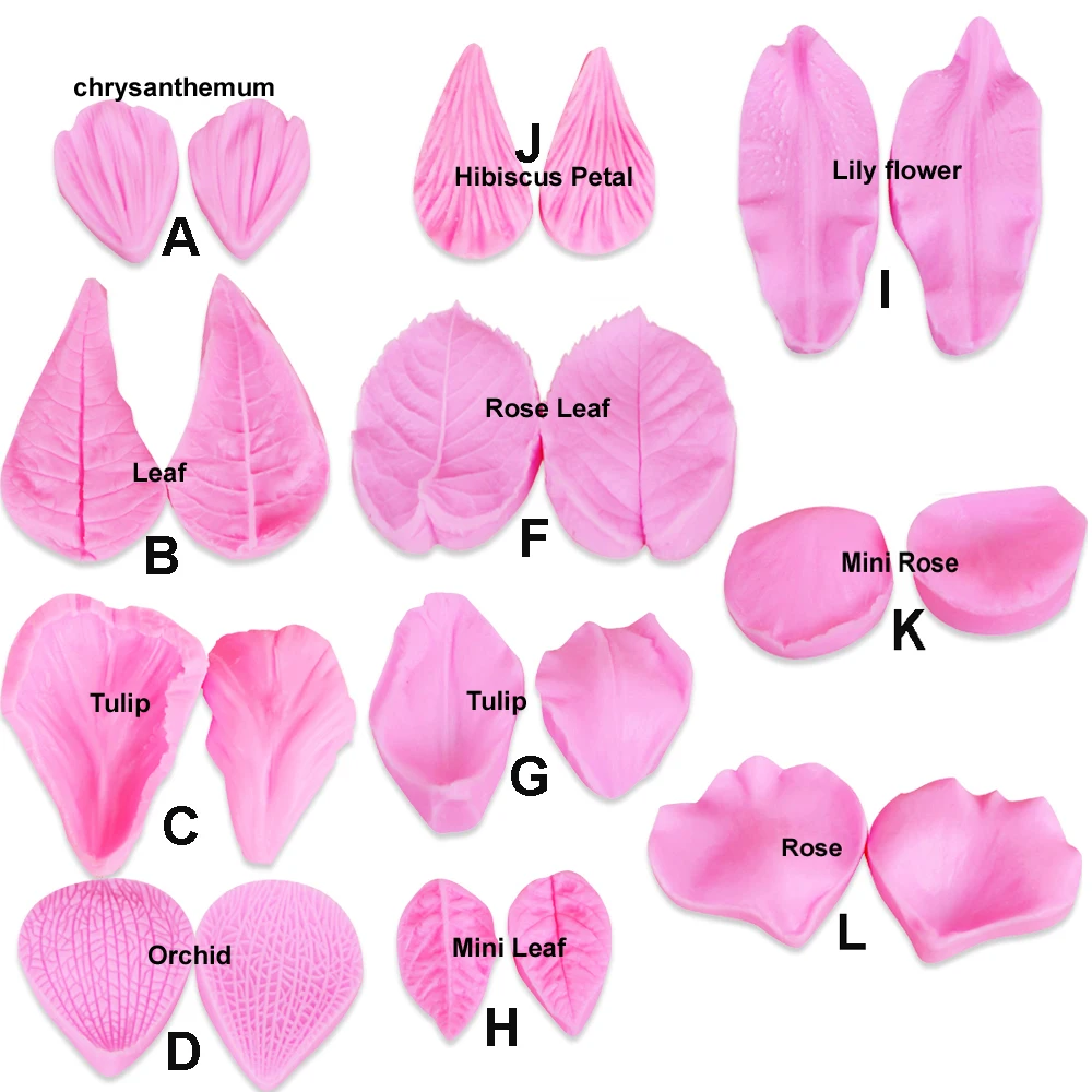 22PCS Silicone Petal Leaf Mold Flowers Fondant Mold Chocolate Gum Paste Mold Fondant Cake Broder Decorating Tool