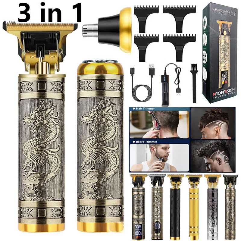 

Professional 3 in 1 Dragon Electric Wireless Metal Body Barber Mens Beard Nose Air Hair Trimmer Clipper Shaver Finishing Machine