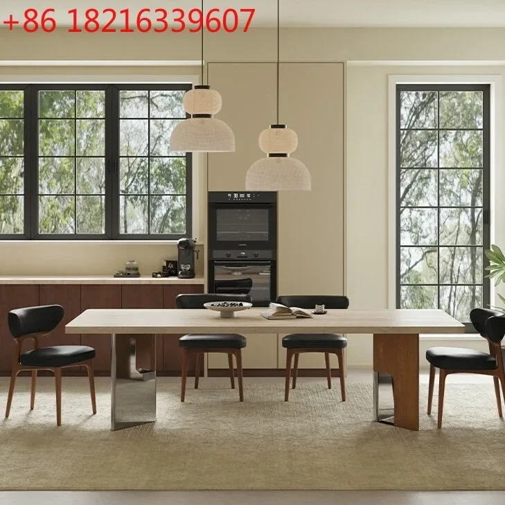 YAO travertine rock slab dining table and chairs solid wood household medium and ancient rectangular dining table