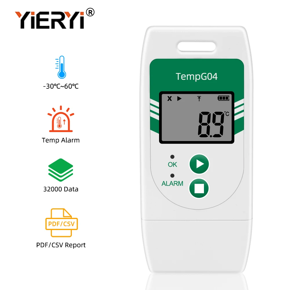 

Новый телефон TempG04 регистратор данных влажности и температуры USB-интерфейс-30 °C до 60 °C 32000 Емкость данных PDF/CSV отчёт сигнализации для холодной цепи