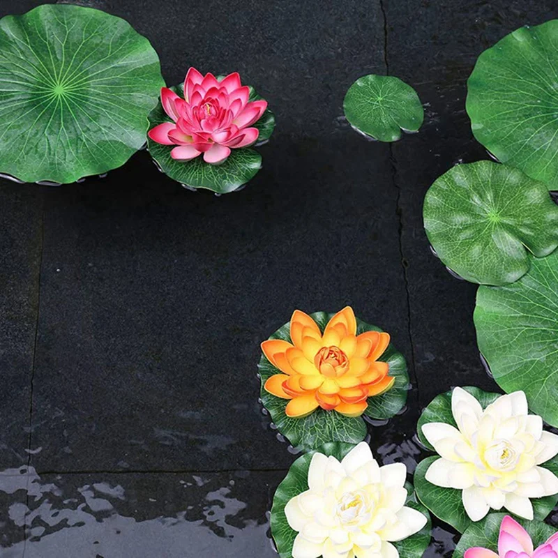 Artificial Floating Foam Lotus Leaves Decor For Pond Aquarium For Fish Pool Decoration Pack Of 16,(10, 15, 20, 28Cm)