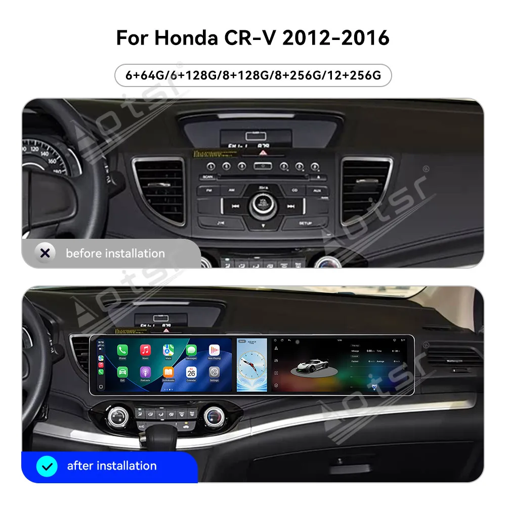 Android Car Radio For Honda CRV 2012~2016 3 Screen Car Stereo Wireless CarPlay Android Auto GPS Navigation Multimedia Player