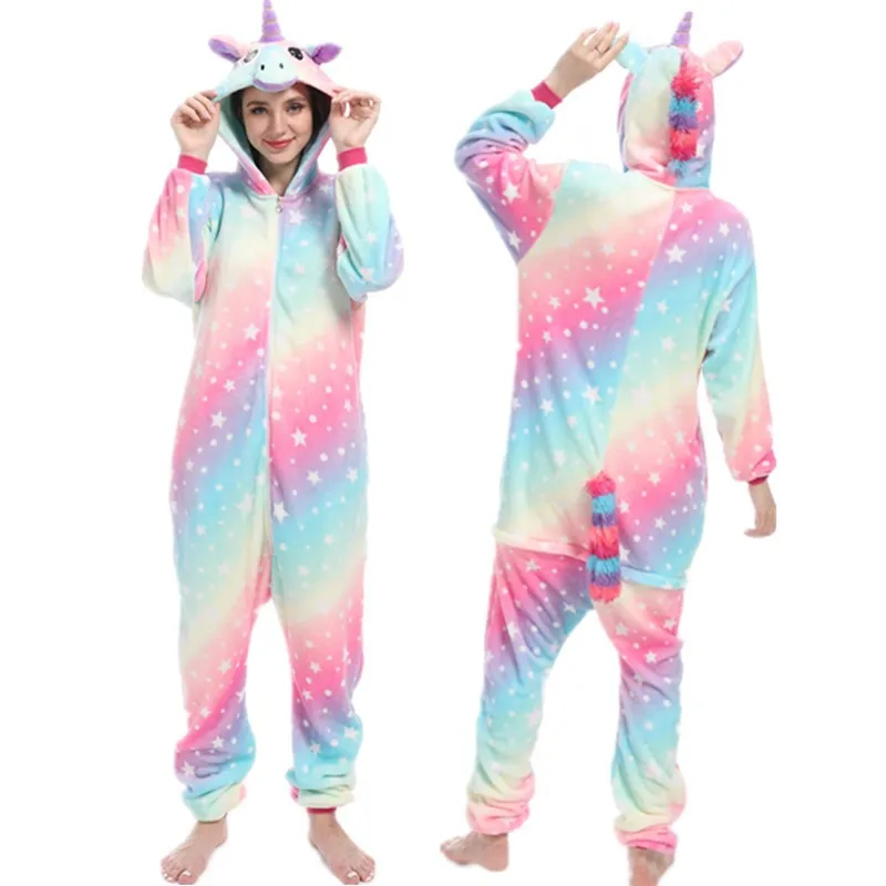 Adults Animal Cosplay Pajamas Flannel Onesies Costume Jumpsuit Pajamas Hooded Sleepwear Halloween One Piece for Performing