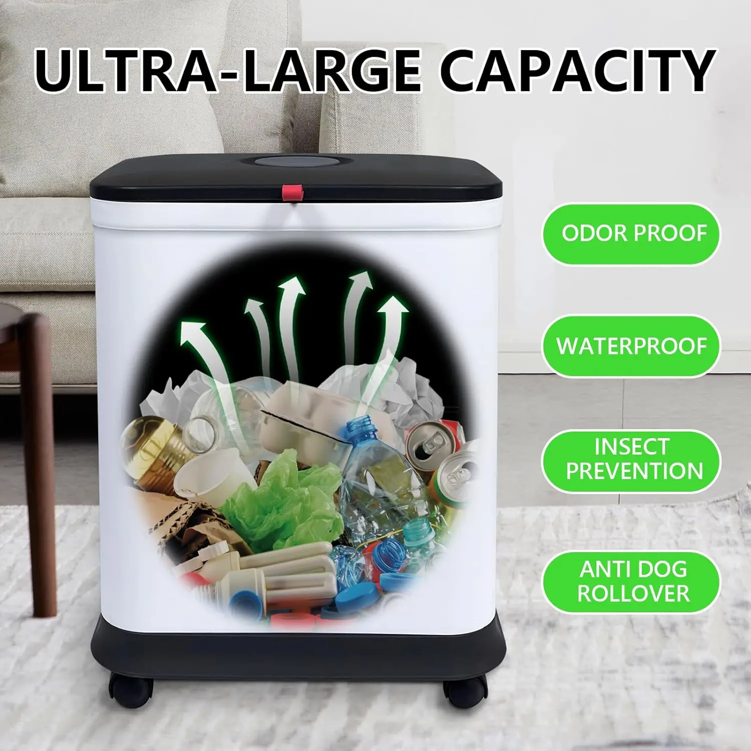 Pattumiera da cucina da 3 pezzi con coperchio, capacità di 13 galloni per uso domestico, ufficio, camera da letto, soggiorno, esterno