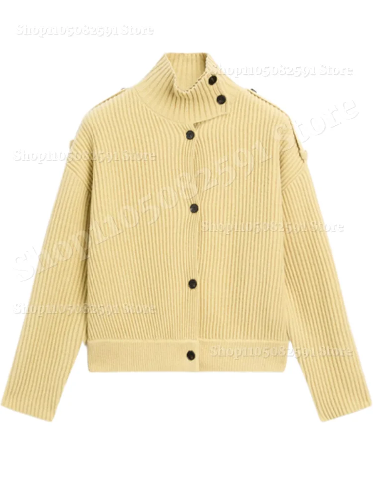 

Knitted Women's Cardigan Stand Collar Full Sleeve SingleBreasted Solif Female Cardigans 2025 Autumn Fashion Chic Lady Outwears