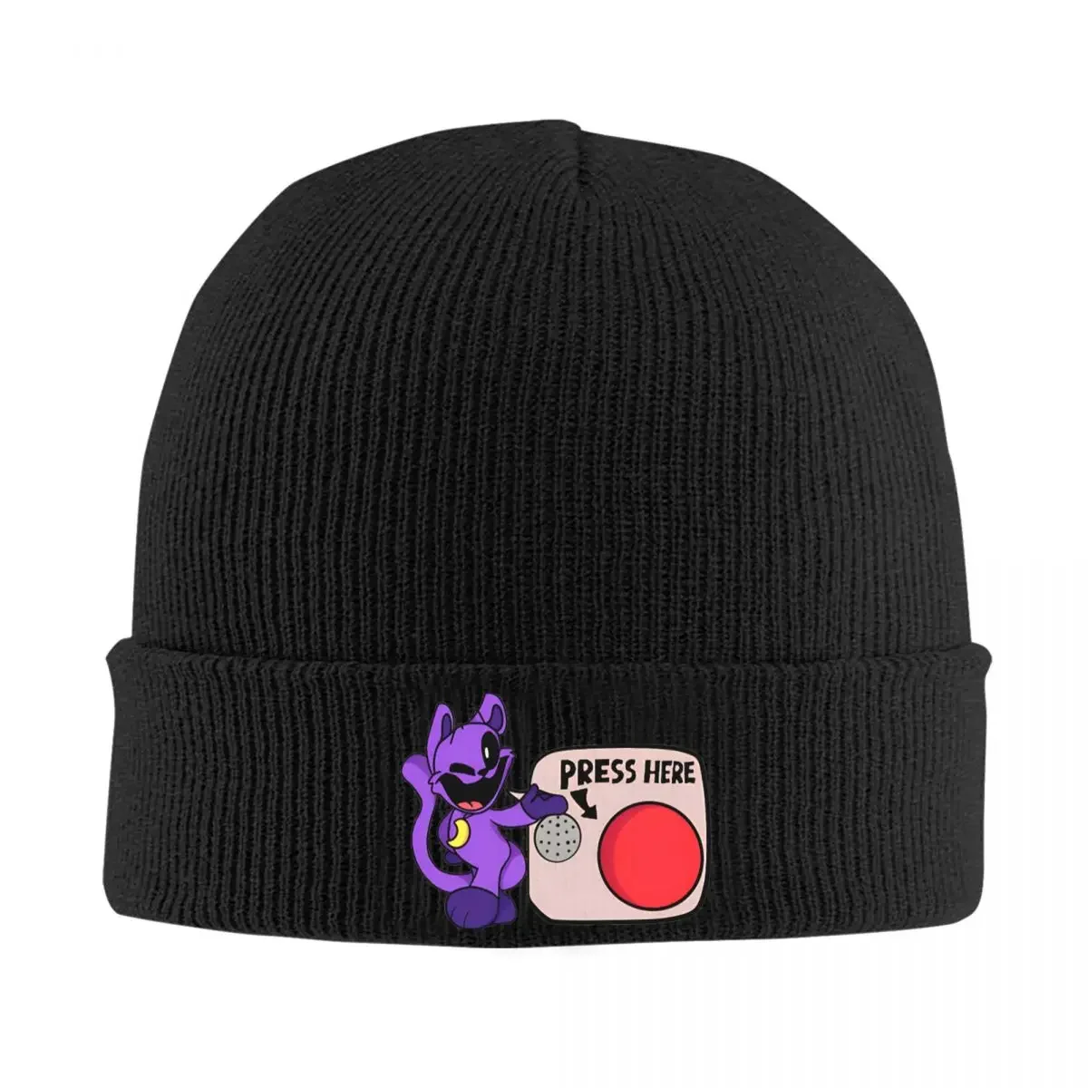 CatNap Smiling Critters Press Here Button Knitted Hat for Women Men Beanies Winter Hats Casual Caps