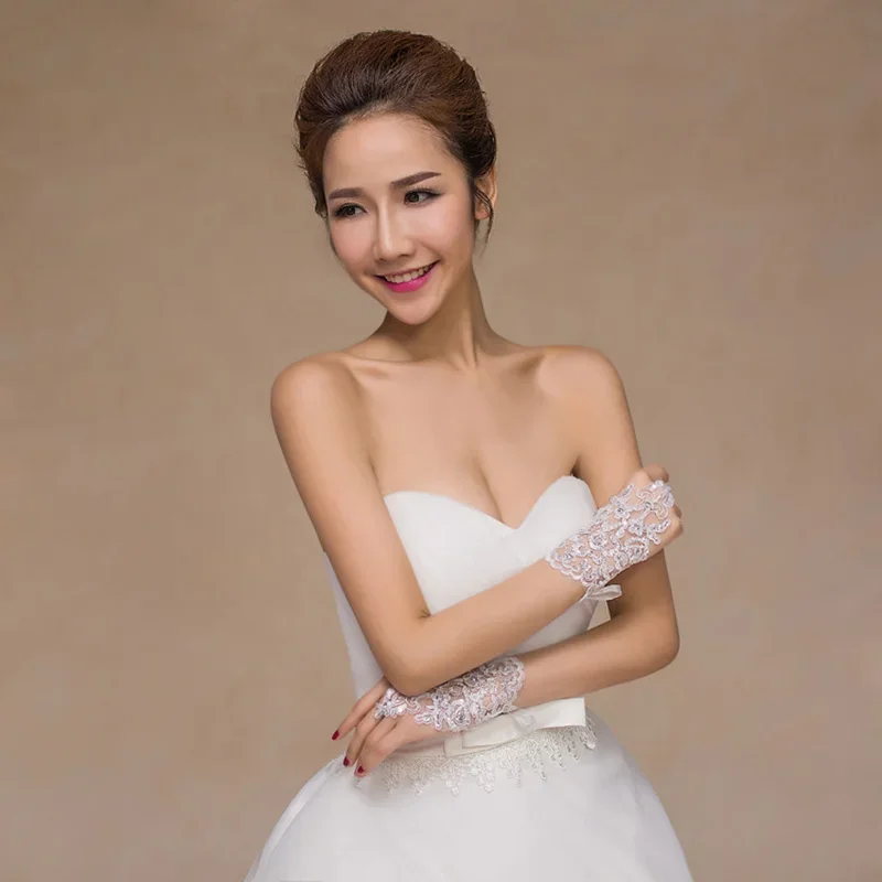 تجمع حجر الراين الدانتيل الترتر الساتان قفازات حفلات الزفاف القيادة قفازات الزفاف #6