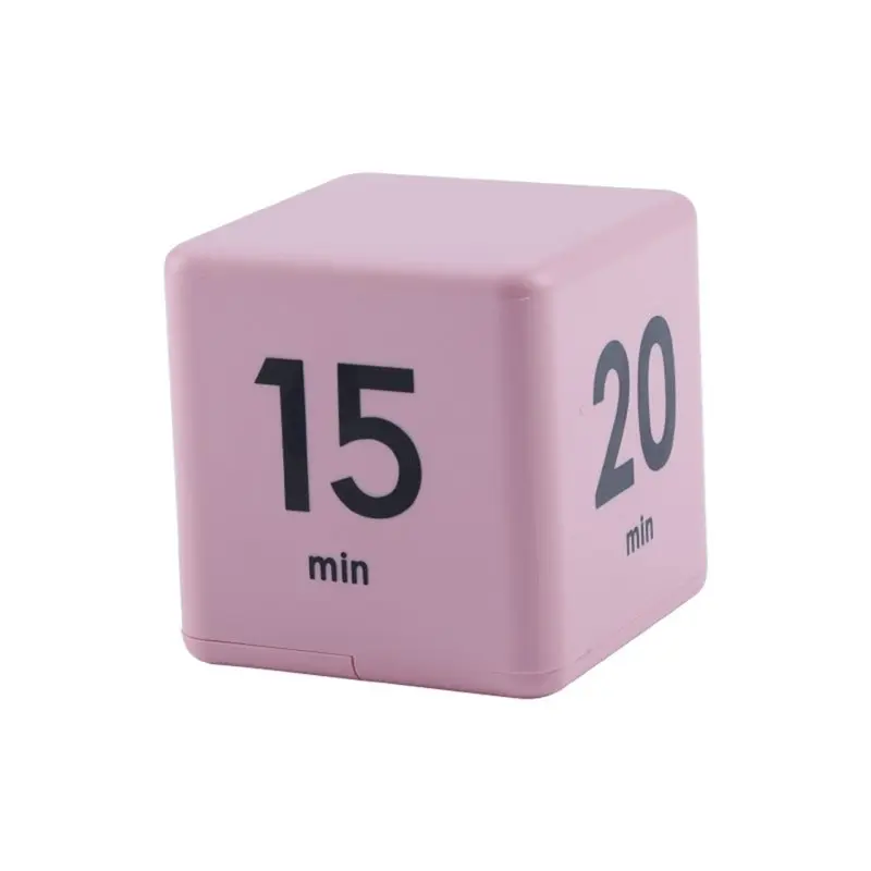 AT21-LED Display Flip Timer Time Management Cube Timer 15/20/30/60 Min Kitchen Timer Pink